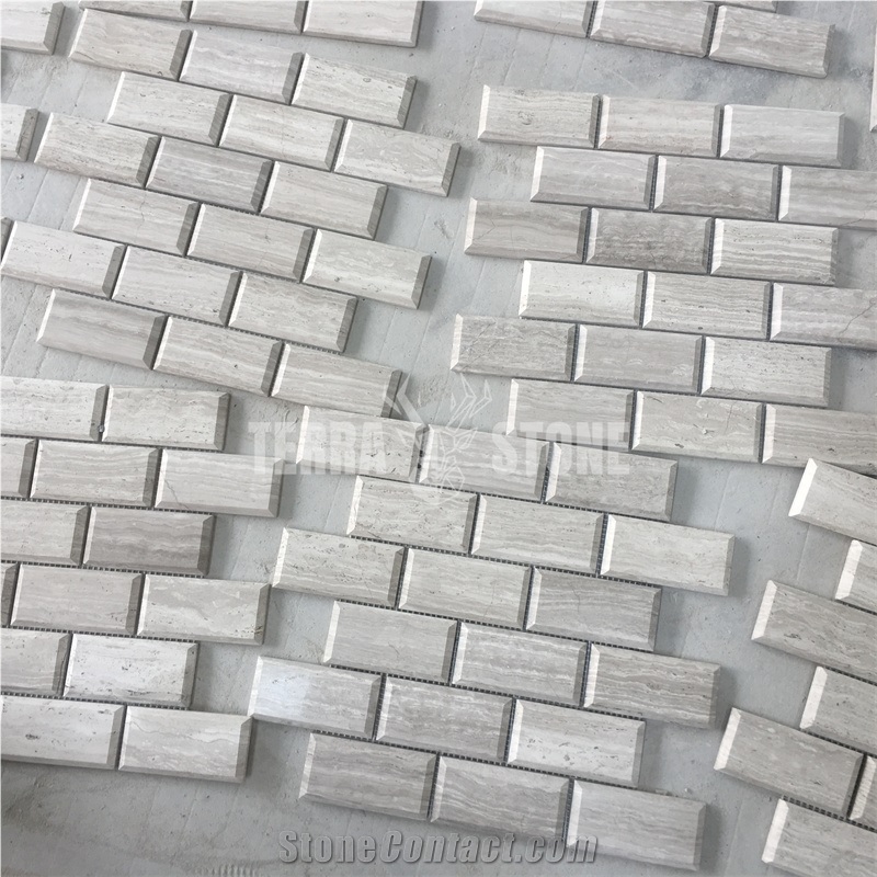 White Wooden Marble 2"X4" Subway Mosaic Tile Beveled
