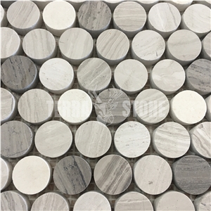 White Wooden Marble Penny Round Mosaic For Powder Room