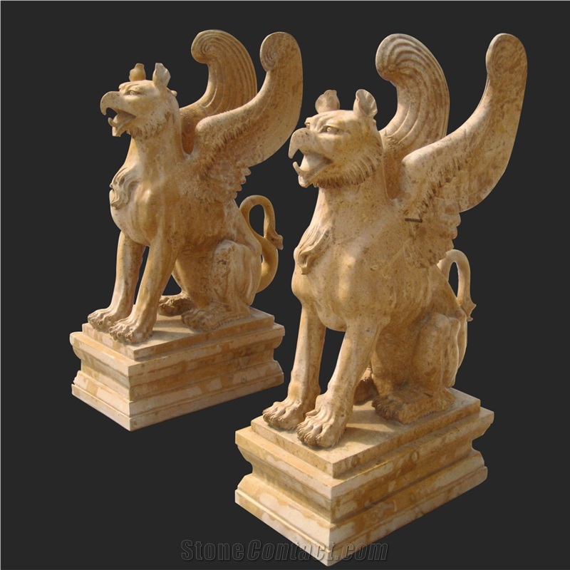Brown Limestone Griffin Stone Carving Statue