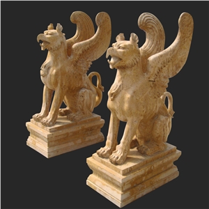 Brown Limestone Griffin Stone Carving Statue