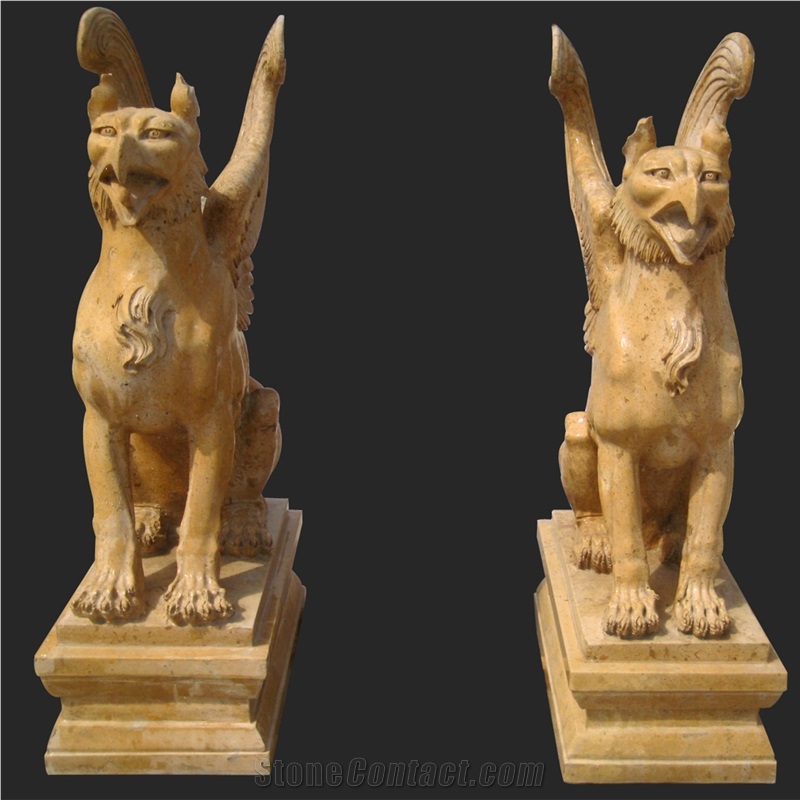 Brown Limestone Griffin Stone Carving Statue