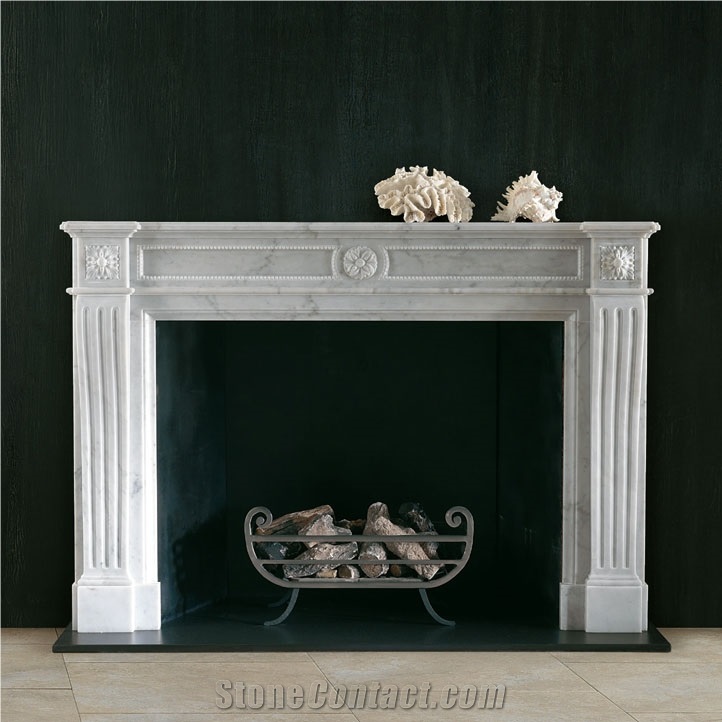 French Style Fireplace Mantel In White Marble