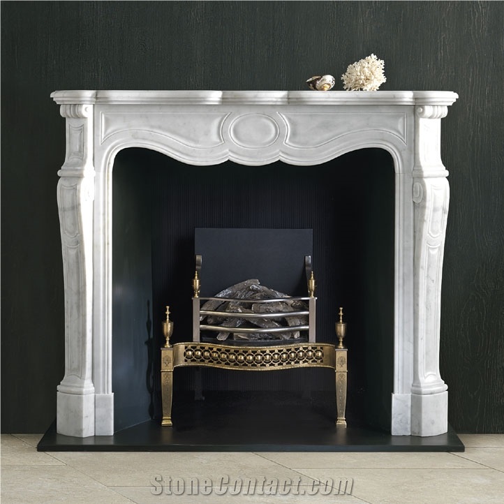 French Style Fireplace Mantel In White Marble 003 Pompadour