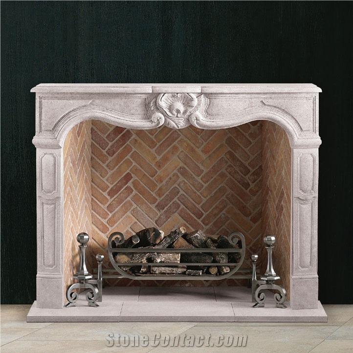 Portugal Cream Limestone Fireplace Mantel 004