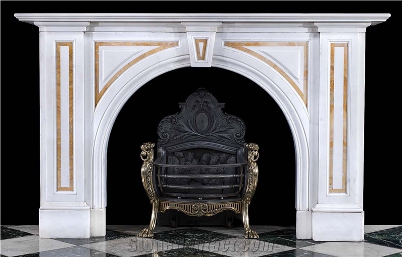 White Brown Marble Classicle Fireplace Mantel
