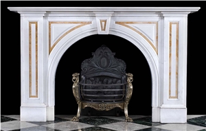 White Brown Marble Classicle Fireplace Mantel