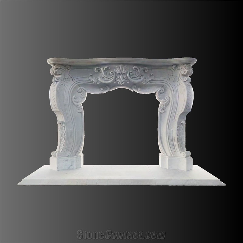 White Marble Flower Carving French Style Fireplace