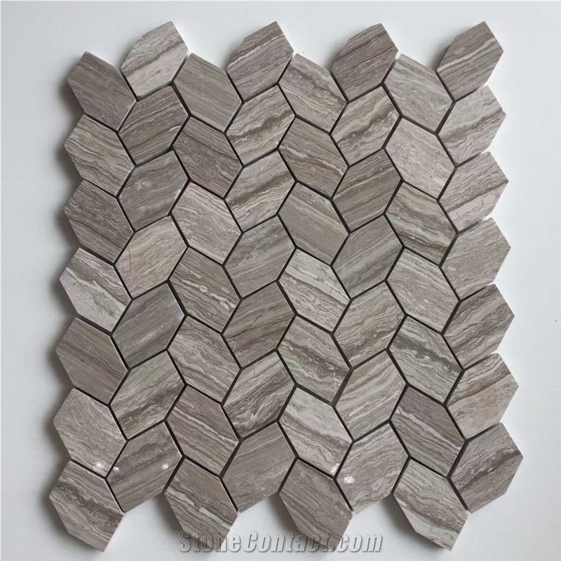 Wood Teak Grey Marble Mosaic