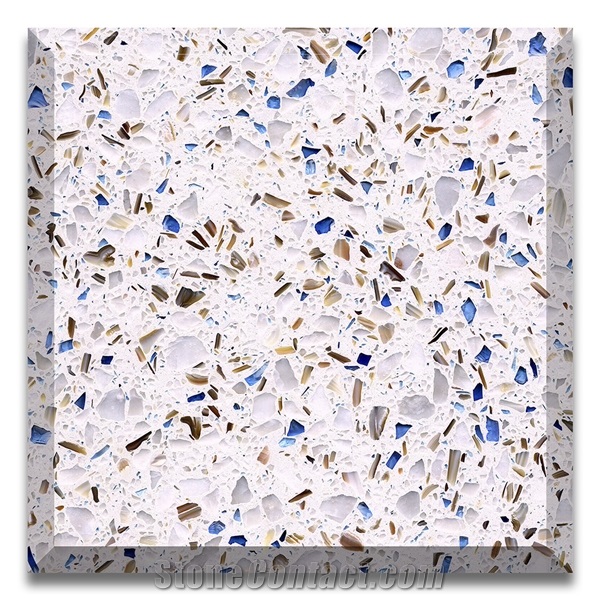 Muticolor Blue Terrazzo Slab With Blue Chips Blue Glass