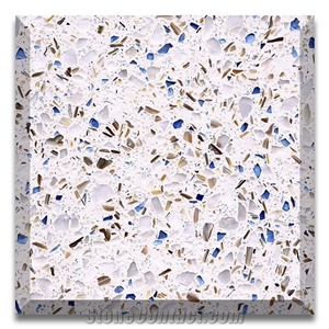 Muticolor Blue Terrazzo Slab With Blue Chips Blue Glass