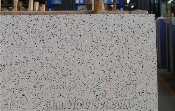 Muticolor Blue Terrazzo Slab With Blue Chips Blue Glass