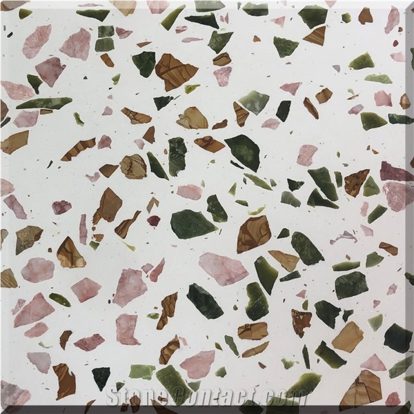 Pink Green Stones Colorful Terrazzo Seamless Pattern Panel