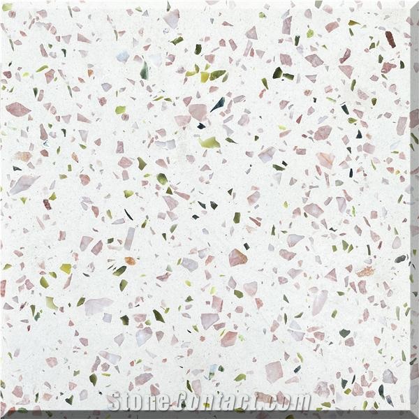White Terrazzo Abstract Background Seamless Pink Green