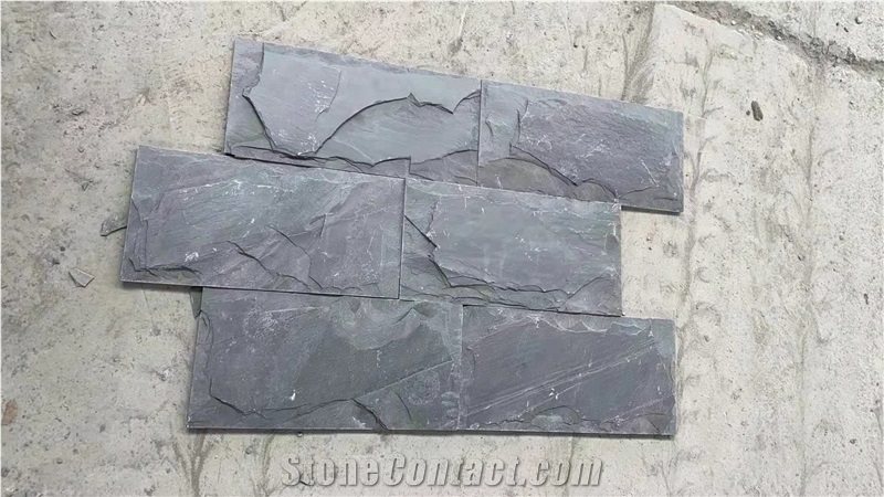 Black Slate Mushroomed Split Wall Stone, Mushroom Stone Split Face Cladding