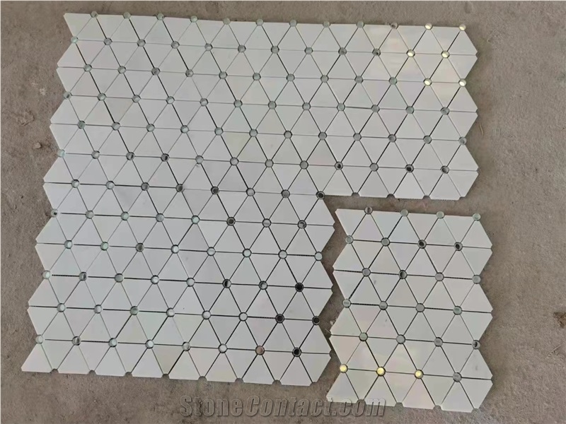 Carrara Triangle Marble Mosaic With Glass Dot New Mosaic