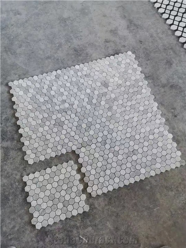 Italy Carrara Thassos Mosaic Grey And White Hexagon Mosaic