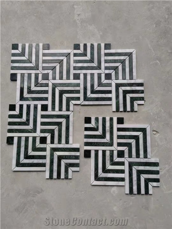 New Design Marble Mosaic Green Black White Geometric Mosaic