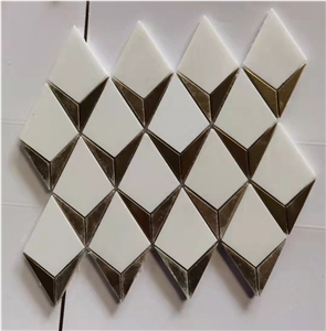 Pure White Diamond Mosaic With Brass New Waterjet Mosaic