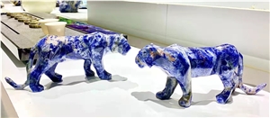 Soldalite Blue Leopard Bullfight Carving Cow Deer Sculpture