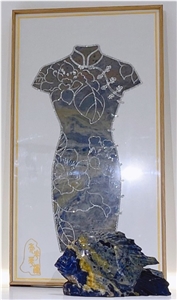 Stone Carved Gift Cheongsam Stone Painting Medallion Art