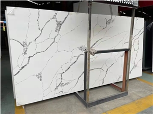 Man Made Stone Calacatta White Quartz Slab For Kitchen