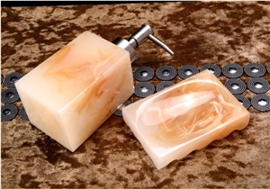 White With Orange Artificial Onyx Bathroom Accessories