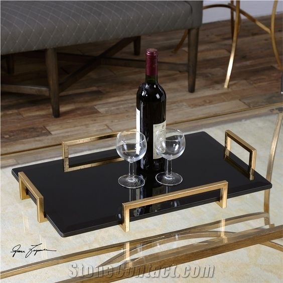 Black Polished Marble Tray Dining Accessories