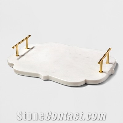 Natural Marble Tea Tray Handle Plate Kitchen Decor