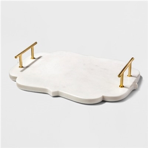 Natural Marble Tea Tray Handle Plate Kitchen Decor