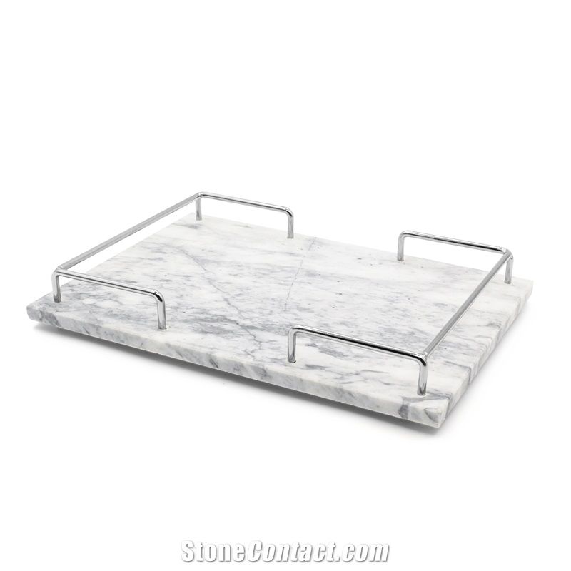 Natural Marble Tea Tray Handle Plate Kitchen Decor