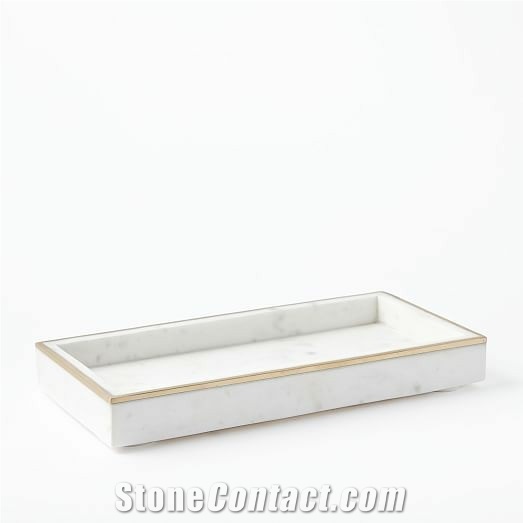 Natural White Marble New Design Tea Tray Handle Plate