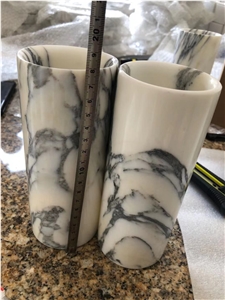 Natural White Marble Round Flower Vase Home Design