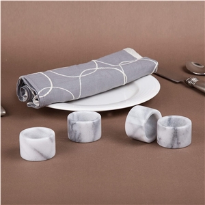 White Marble Natural Stone Napkin Ring Home Decorative