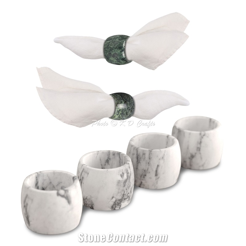 White Marble Natural Stone Napkin Ring Home Decorative