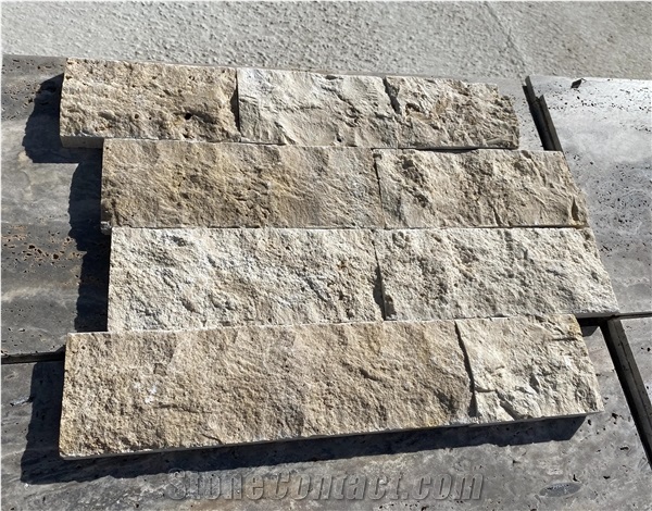 Splitface Ivory Travertine Wall Cladding Panels,Ledge Stone