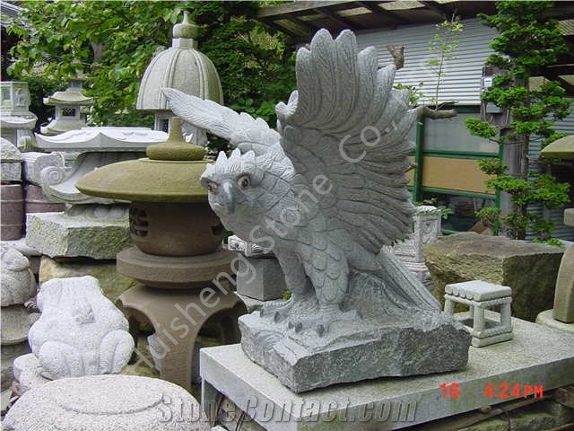 Granite Grey Animal Eagle Hawk Sculpture, Grey Granite