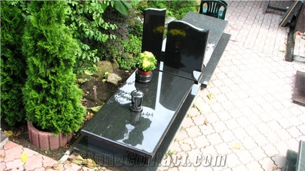 Black Granite Headstone  Cemetery Monuments For Poland