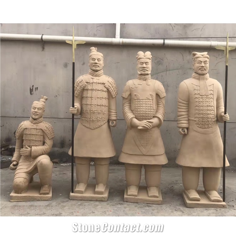 Black Marble  Honed  Handmade Terracotta Warriors Sculpture