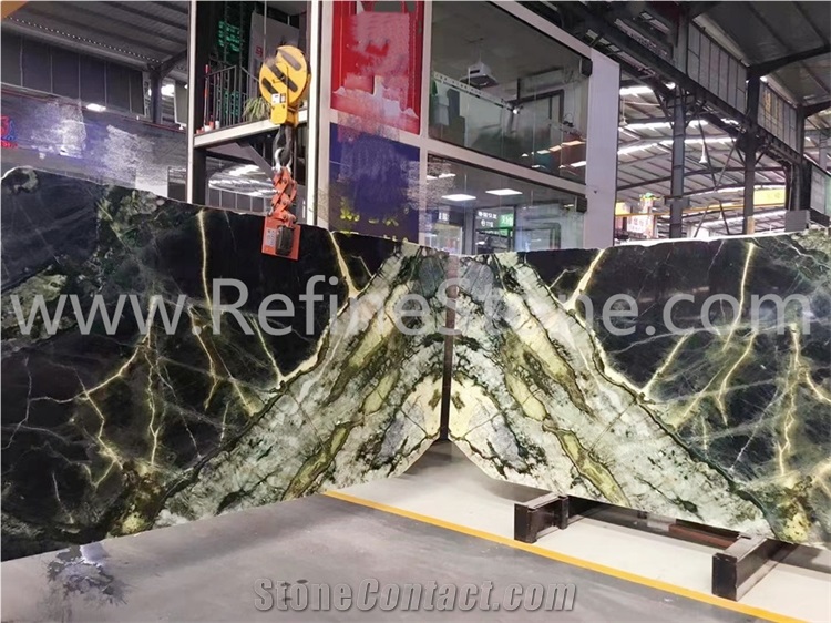 Chinese Peacock Green Marble Slabs Polished Green Slabs