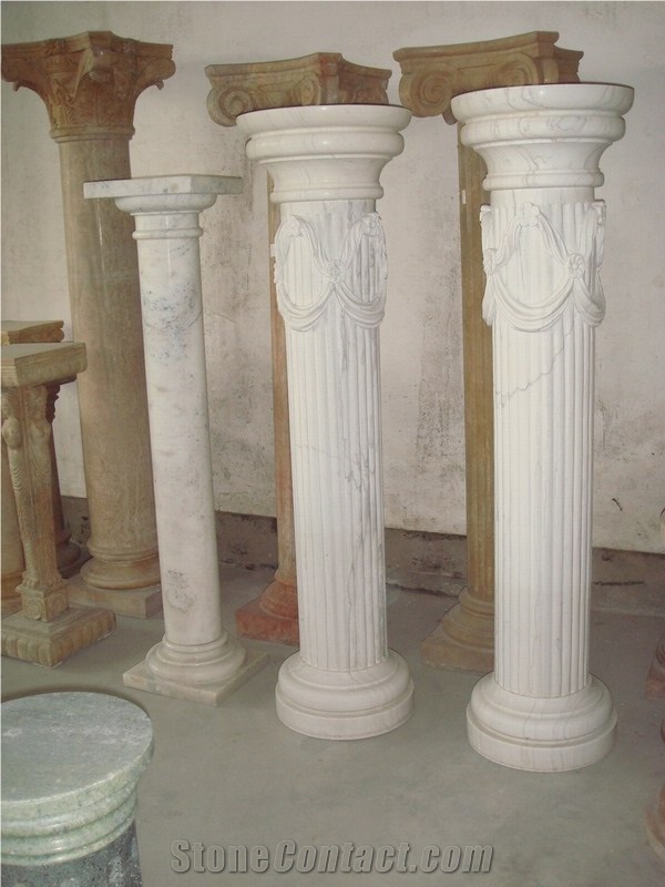 Custom Beautifully Hand Carved White Marble Roman Columns