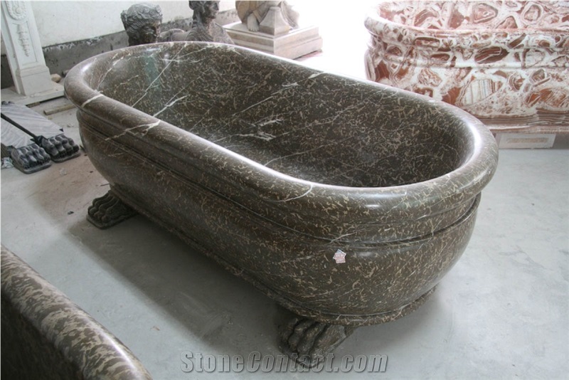 Freestanding Oval Antique Wooden Marble Stone Bathtub