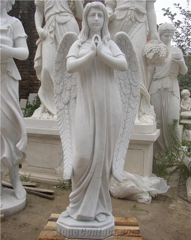 Garden Life Size White Marble Angel Statues With Wings