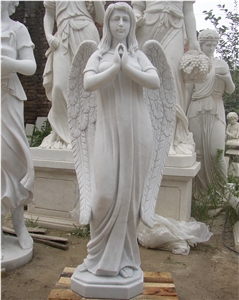 Garden Life Size White Marble Angel Statues With Wings