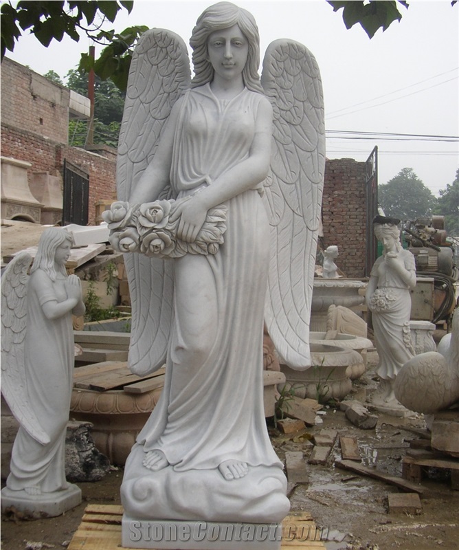 Garden Life Size White Marble Angel Statues With Wings