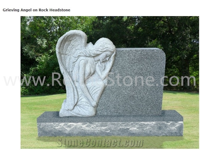 Granite Style Double Heart Shaped Angel Headstone Gravestone