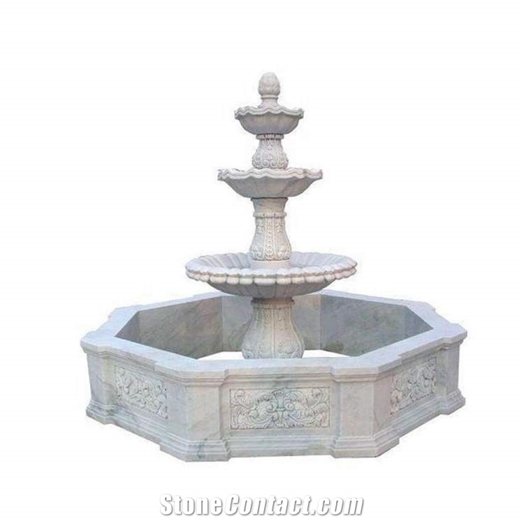Hand Carved White Marble 3 Tier Flying Horses Fountain