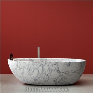 Hand Carving Natural White Stone Bathtub Freestanding