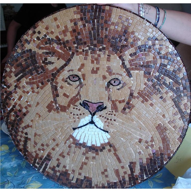 Handmade Lion Head Marble Mosaic Wall Picture