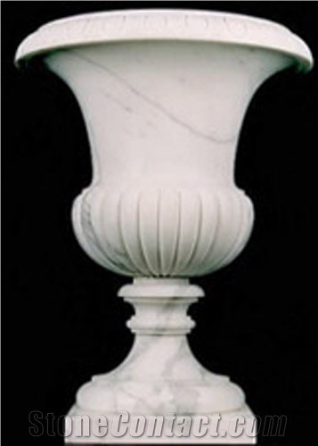 Large Size White Marble Marble Planter Pot With Sculpture