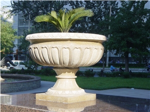 Outdoor Garden Natural Stone Flowerpot White Marble Planter